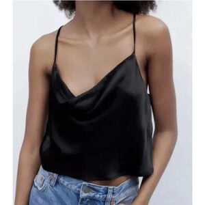 Zara Black Satin Draped Front Sleeveless Top Womens Size Small X0922